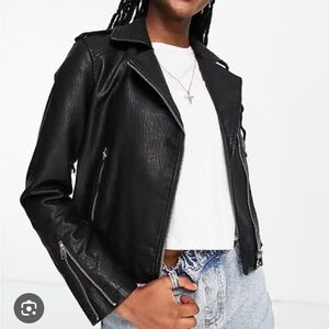 Topshop Black Faux Leather Biker Jacket